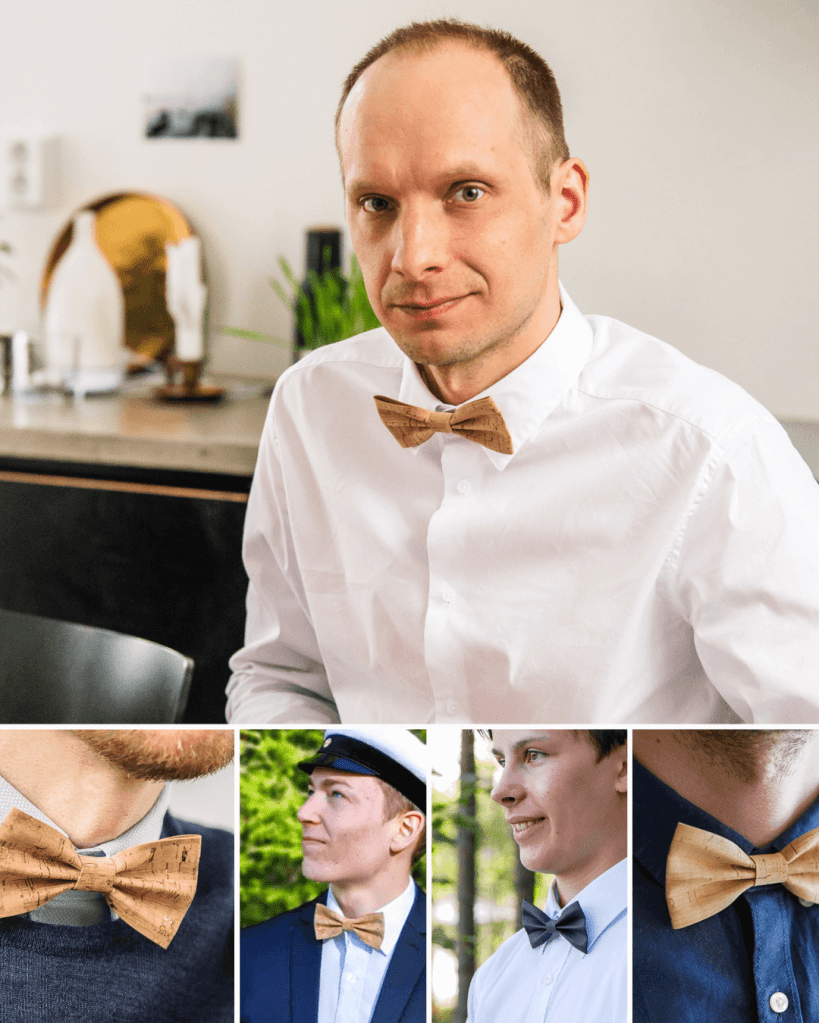 Korkki ja paperinahka rusetit pojille sekä miehille